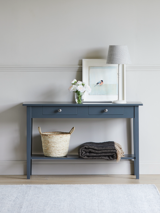 Bruton table with shelf