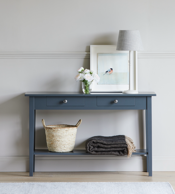 Bruton table with shelf