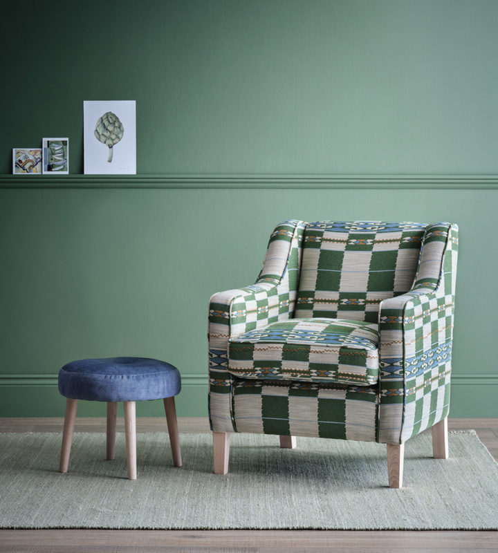 Green outlet striped armchair