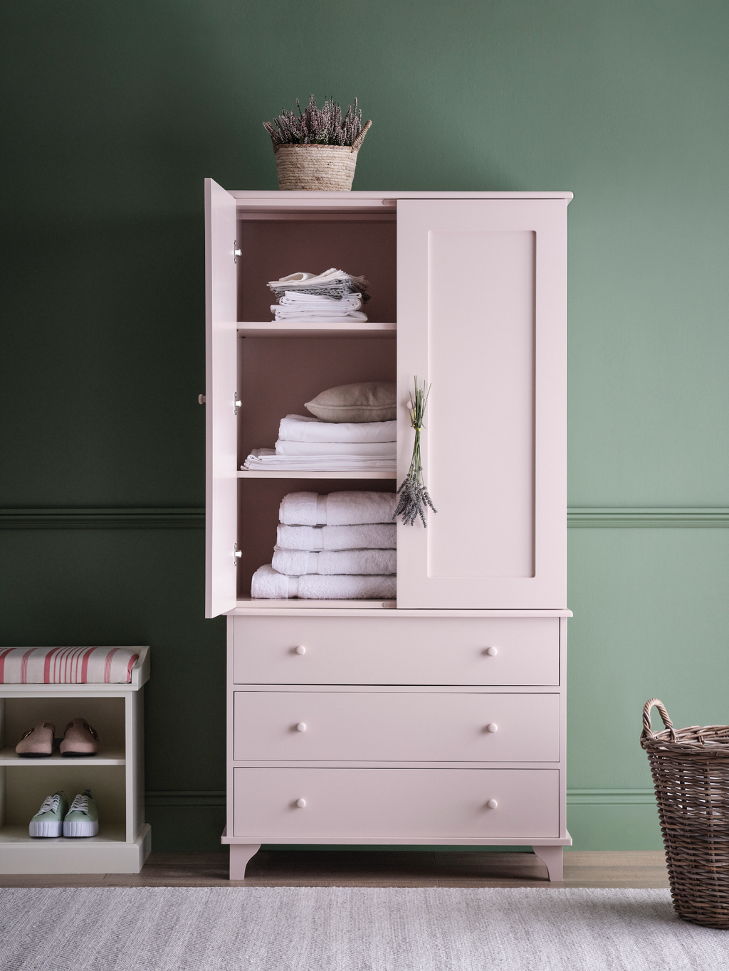 Pink wardrobe with discount drawers