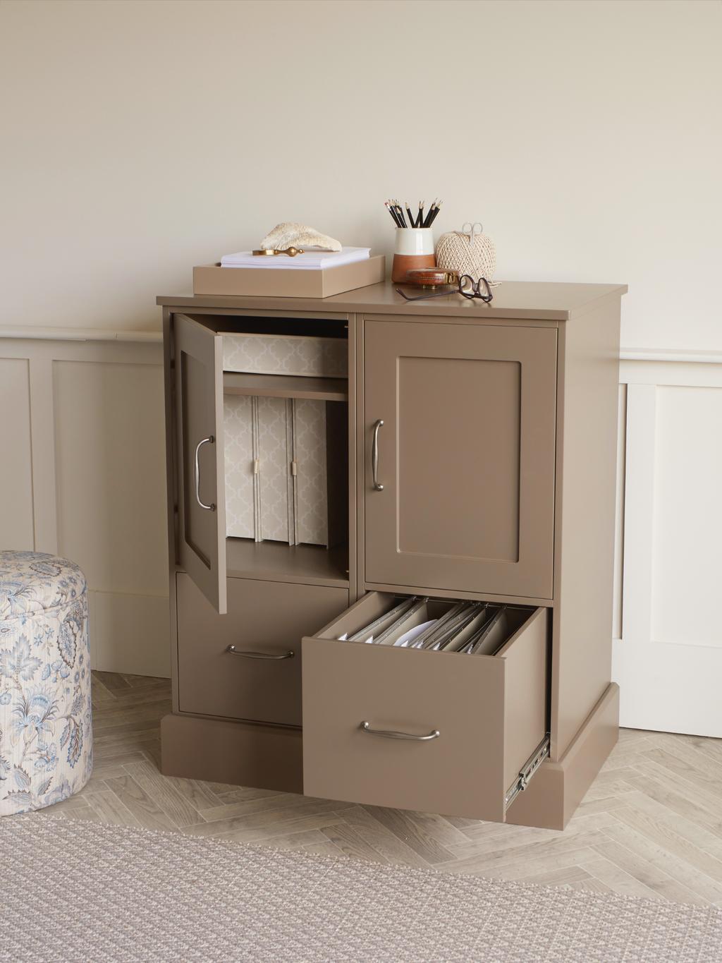Hanging file storage shop ottoman