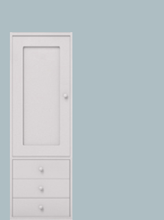 Single cupboard with shelves hinged left + 3 drawer base