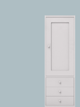Single cupboard with shelves hinged right + 3 drawer base