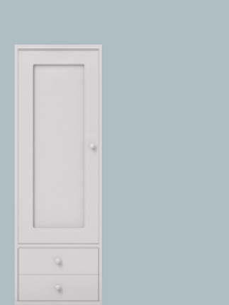 Single tall hanging cupboard hinged left + 2 base drawers