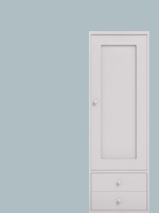 Single tall cupboard with shelves hinged right + 2 base drawers