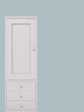 Single cupboard with hanging rail hinged left + 3 drawer base